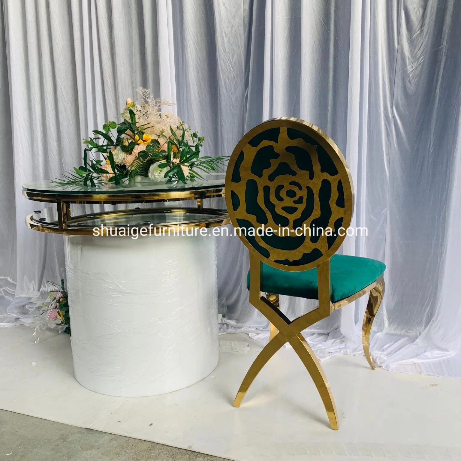 Hot Sale Events Wedding Furniture Glass Round Cake Table