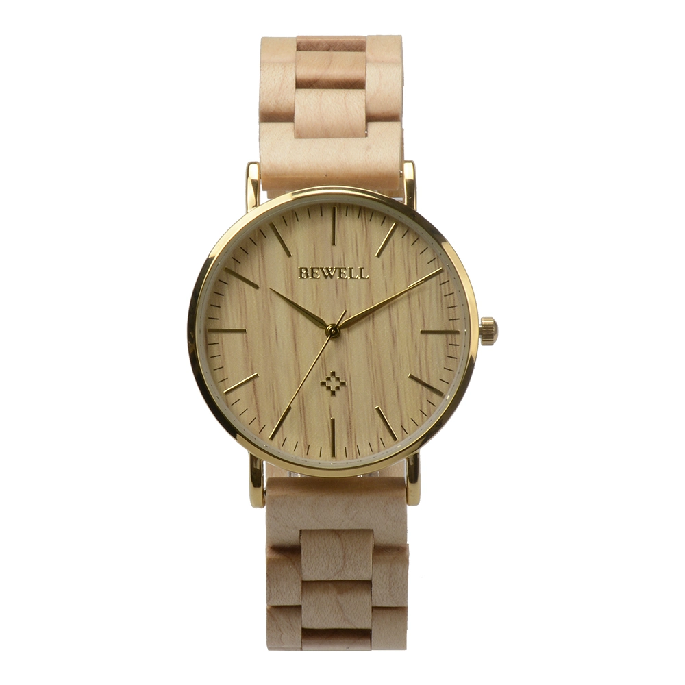 New Hot Selling Steel Case Water Resistant Wood Dial and Band Customized Bewell Watch