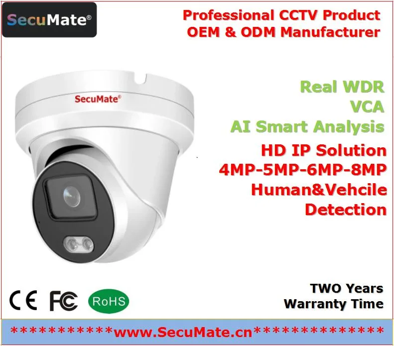 IP de áudio de vídeo a cores inteligente WDR de 6 MP com IA Câmara CCTV motorizada para exterior PoE 6MP OEM/ODM IR para interior para exterior Câmara de vigilância CCTV Dome por infravermelhos