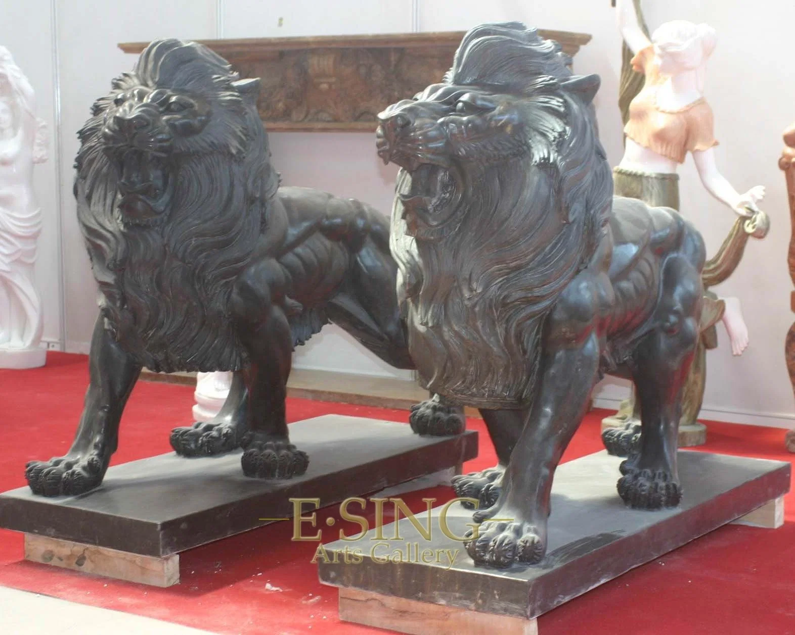 Garden Decoration Life Size Stone Animal Sculpture Black Marble Walking Lion Statues