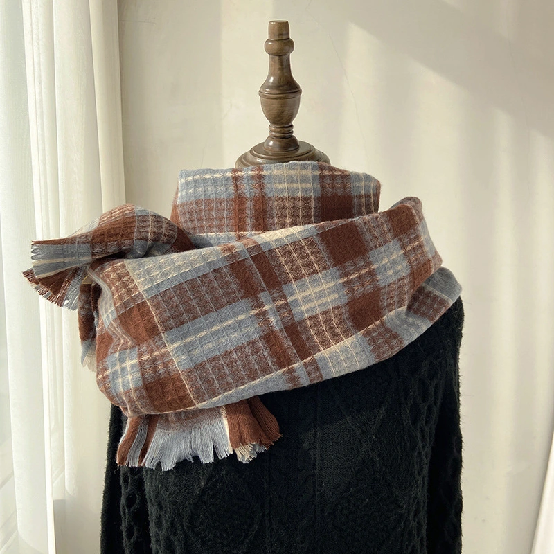 New Fashion Autumn and Winter Korean Style Thickened Plaid Cashmere Lady Scarf