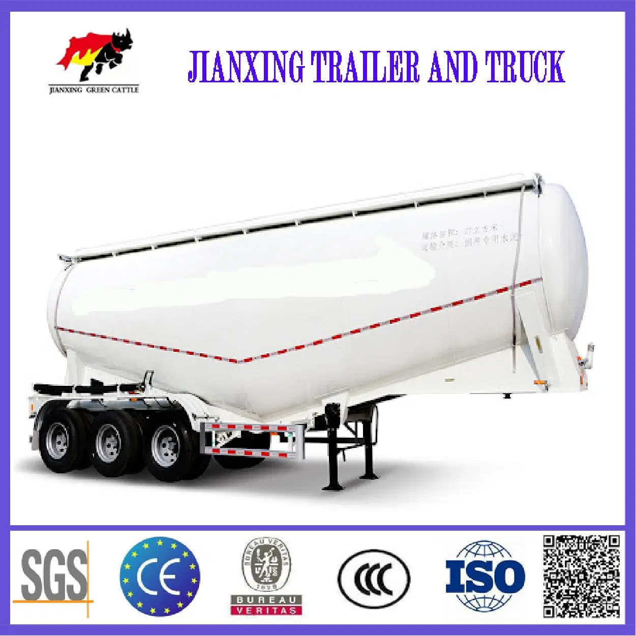 3 Alxes Diesel Engine Tanker 45 Cbm Bulk Cement Tank Trailer