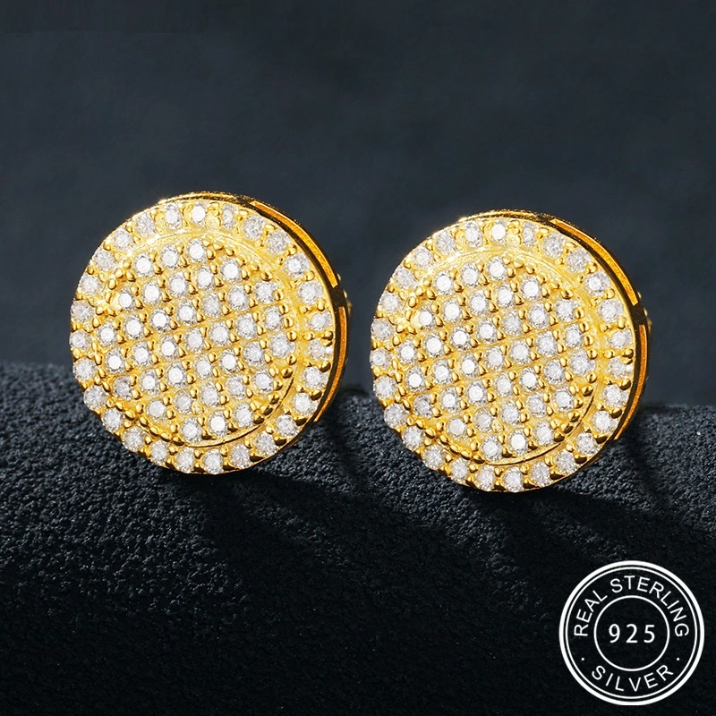 White Gold Iced out Round Shape Moissanite Earrings Hip Hop Jewelry for Amazon/Ebay/Wish Online Store for Wholesale in Stock