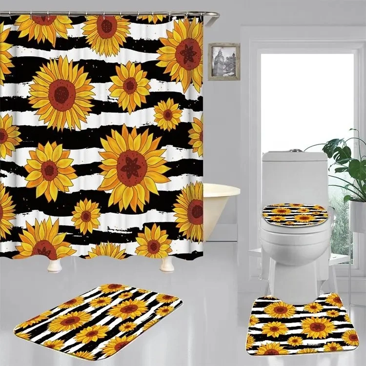 Rideau de douche en tissu polyester à motif tournesol personnalisé, décoration d'intérieur magnifique photo numérique imprimé rideau de bain imperméable