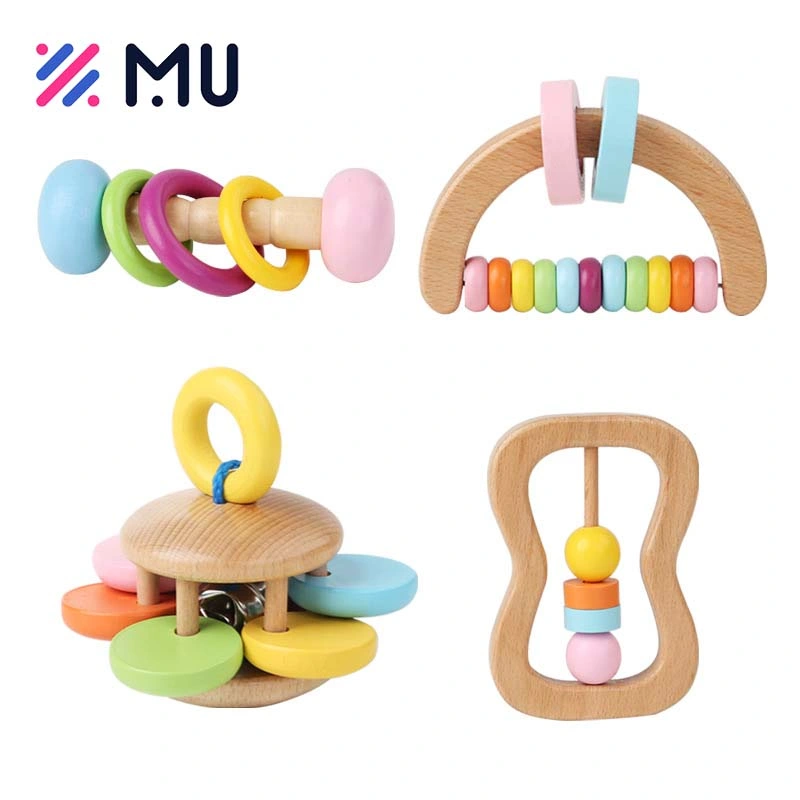 Early Learning Educational Montessori Rattle Hand Bell Orff Musical Instruments Wooden Toy