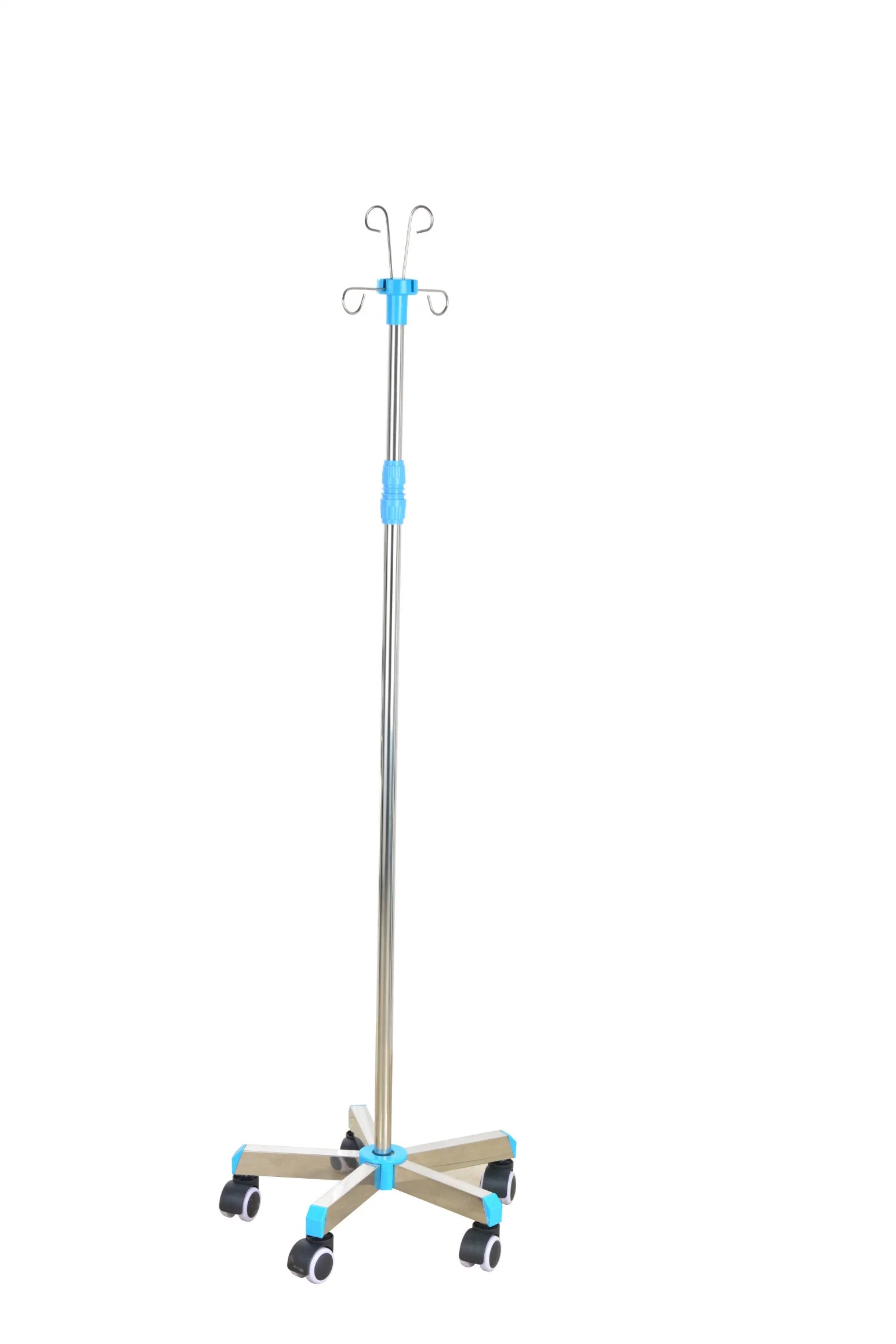 Mn-IV Hospital Stainless Steel Medical Drip Stand Infusion Pole with Hooks