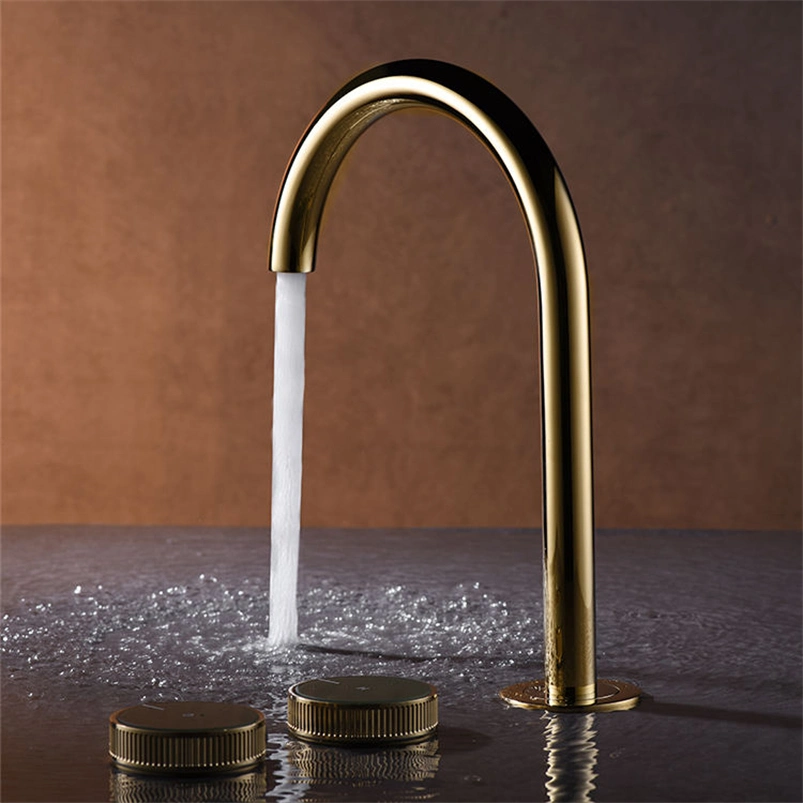 Fancy White and Gold Luxury Three Holes Brass Bathroom Water Tap Mixer Faucet: Widespread 3 Hole Sink Faucet, Deck Mounted, Dual Handle, Ceramic Cartridge