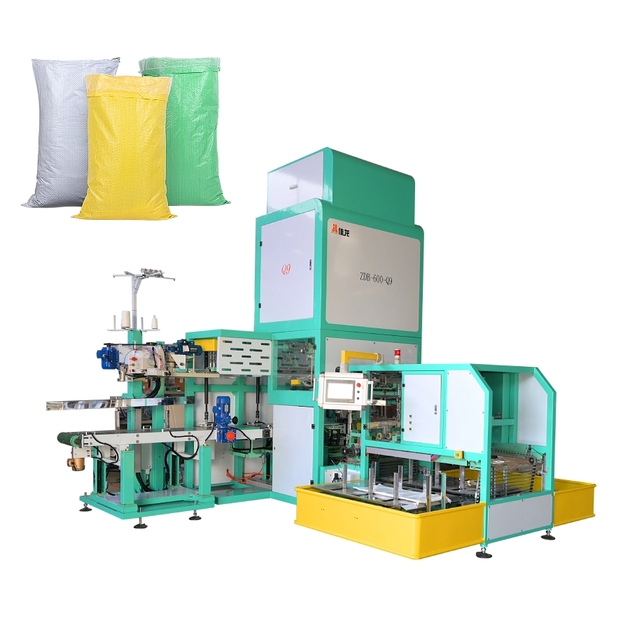 Jialong Machine d'emballage entièrement automatique pour sacs tissés en PP pour les céréales, les noix, le blé, l'orge, l'avoine et le maïs.