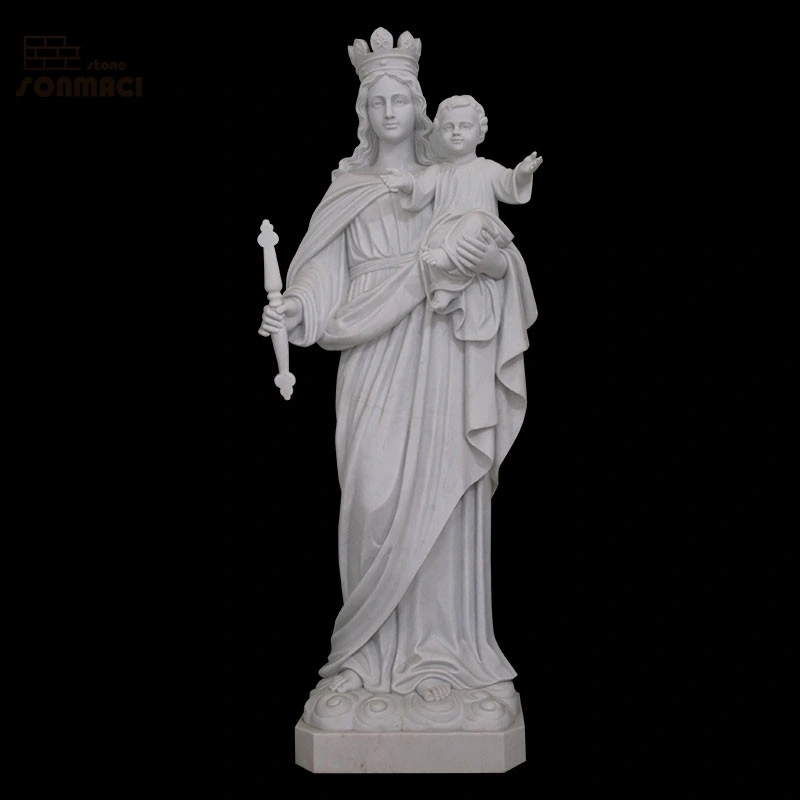 Natural Stone Marble Religious Virgin Mary and Children Sculpture