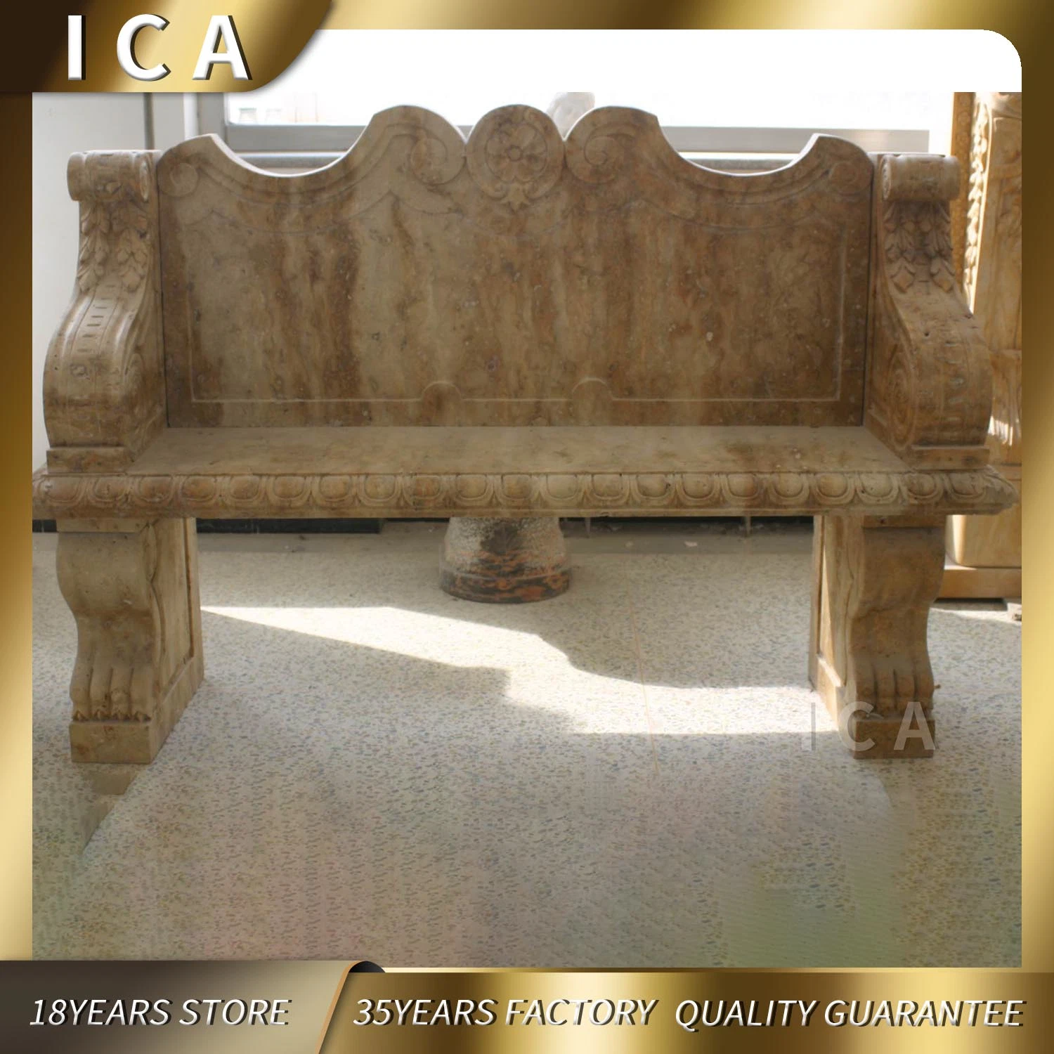 Garden Decoration Hand Carved Marble Carving Outdoor Stone Bench