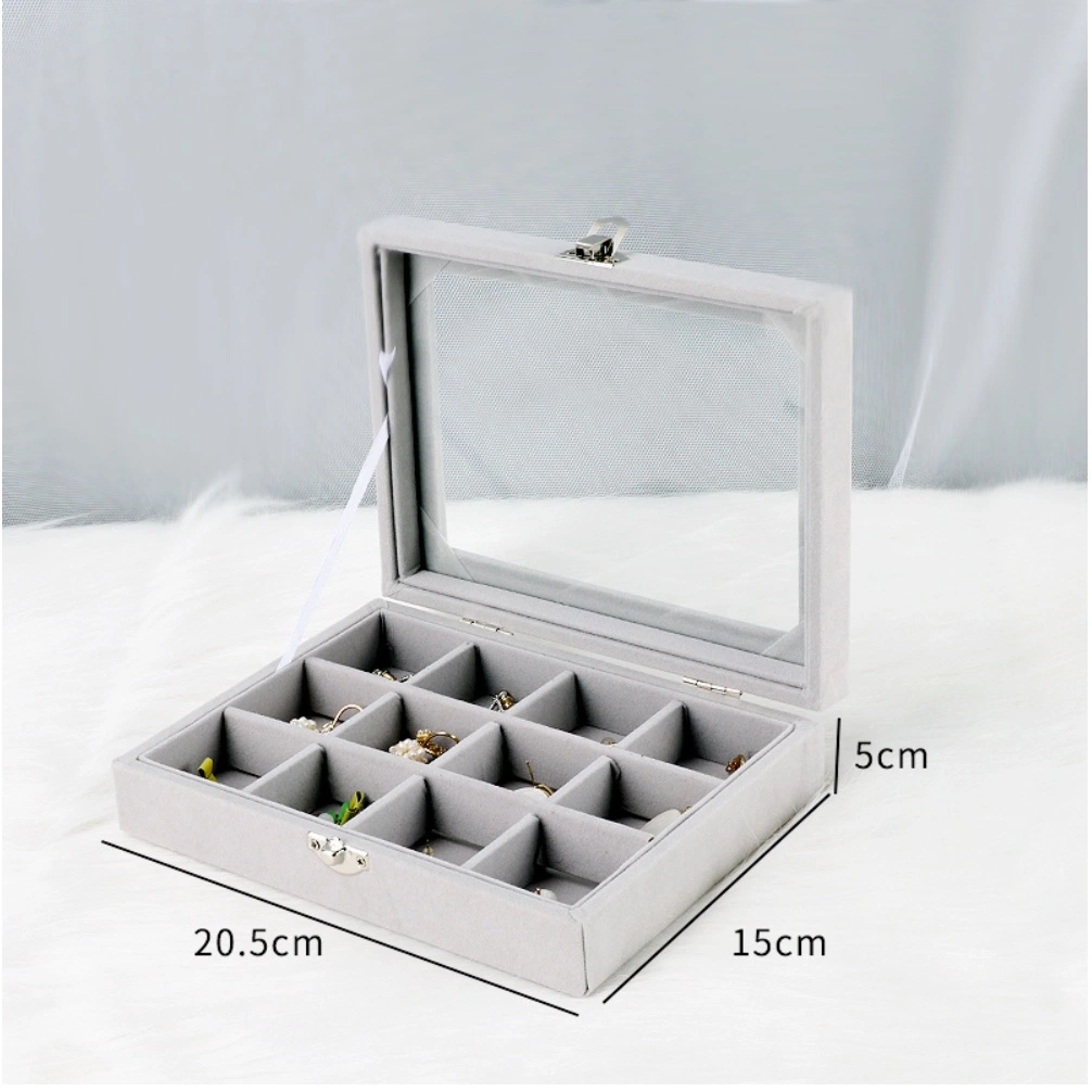 Ins Hot Glass Window Velvet Jewelry Packaging Grid Jewelry Tray Box for Bracelet