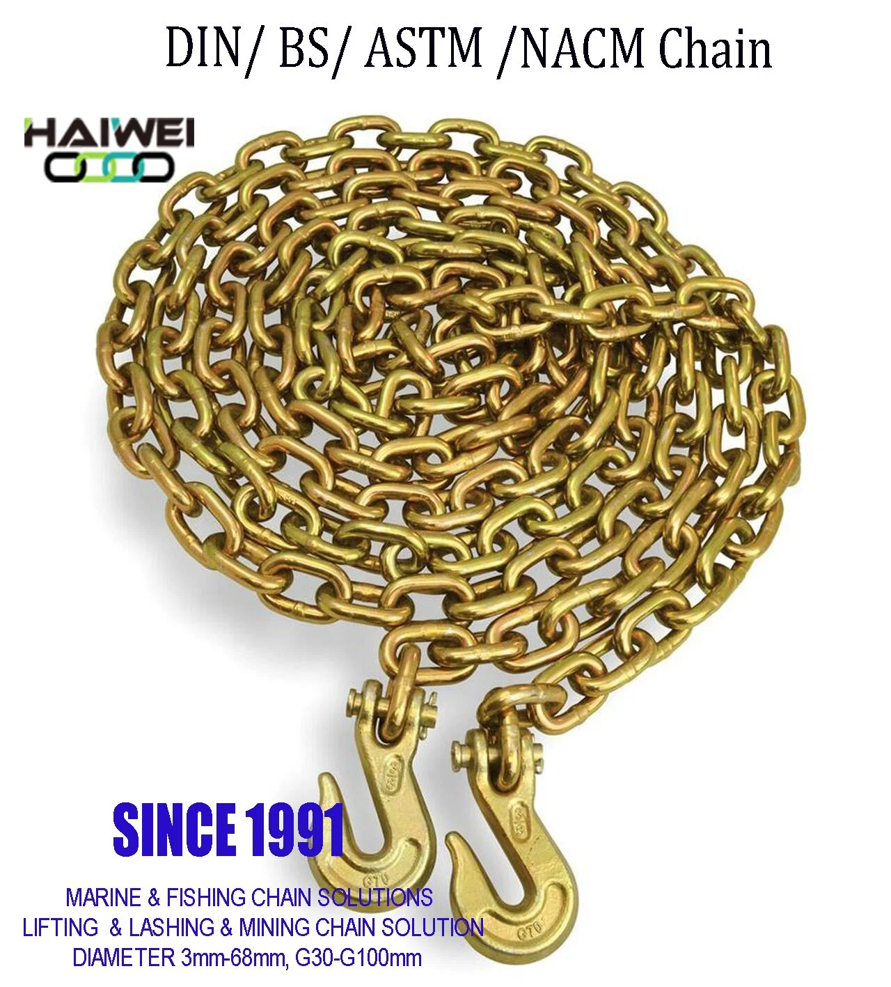 OEM and Standard Link Chain with Diameter D2mm-D68mm, Grade G30-G100 Link Chain (30 Years Chain Factory)