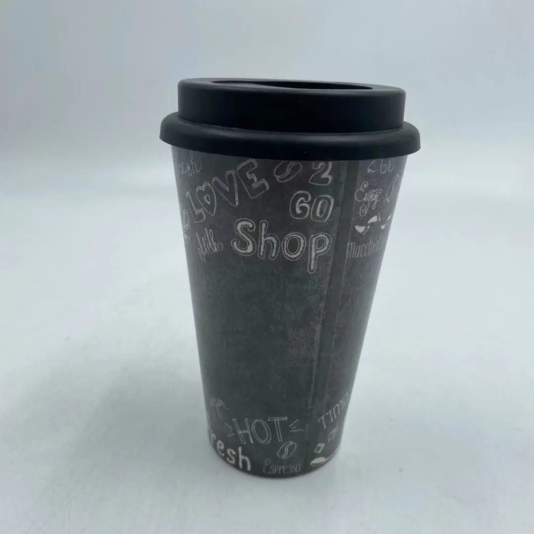 Reusable Bamboo Fiber Cup with Lid Custom Printing Plastic Coffee Cup for Store