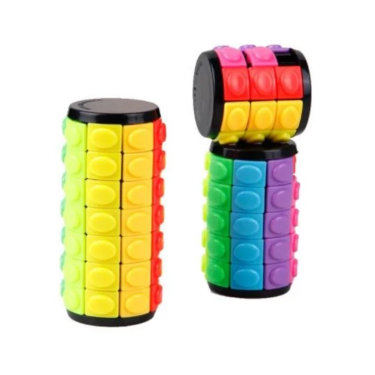 Mix Color Cylindrical 3 Levels Finger Spinner Puzzle 3D Rotate Slide Cube