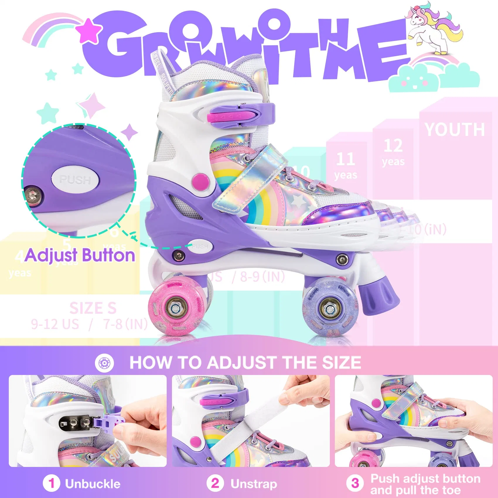 Girls Sports Activity Adjustable Size Roller Skate Shoes