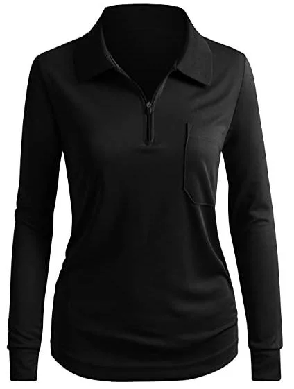 High quality/High cost performance  1/4 Zip up Neck Golf Blank Long Sleeve Women Polo Shirt with Pocket