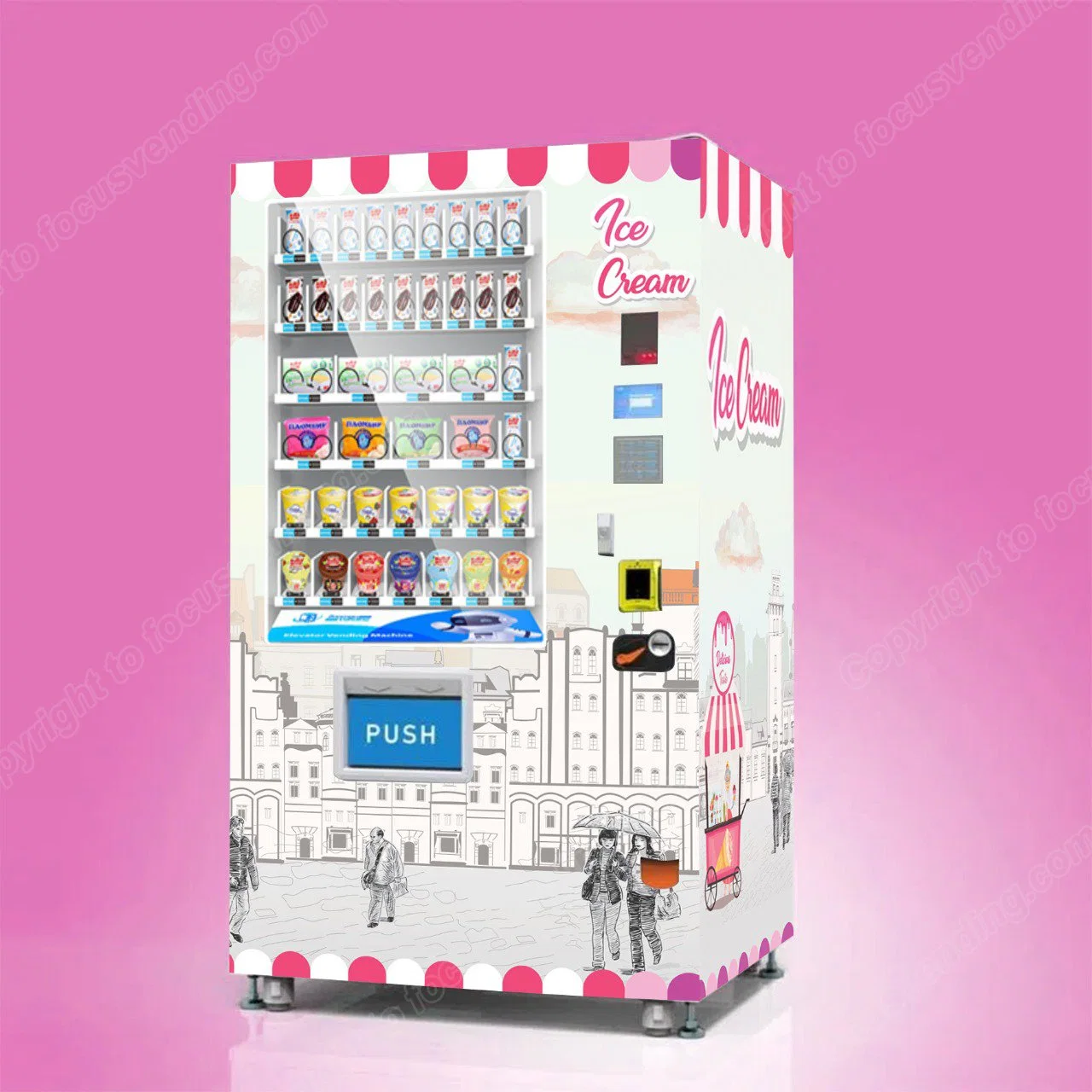 Auto Frozen Yogurt Soft Ice Cream Vending Machine with Lift System