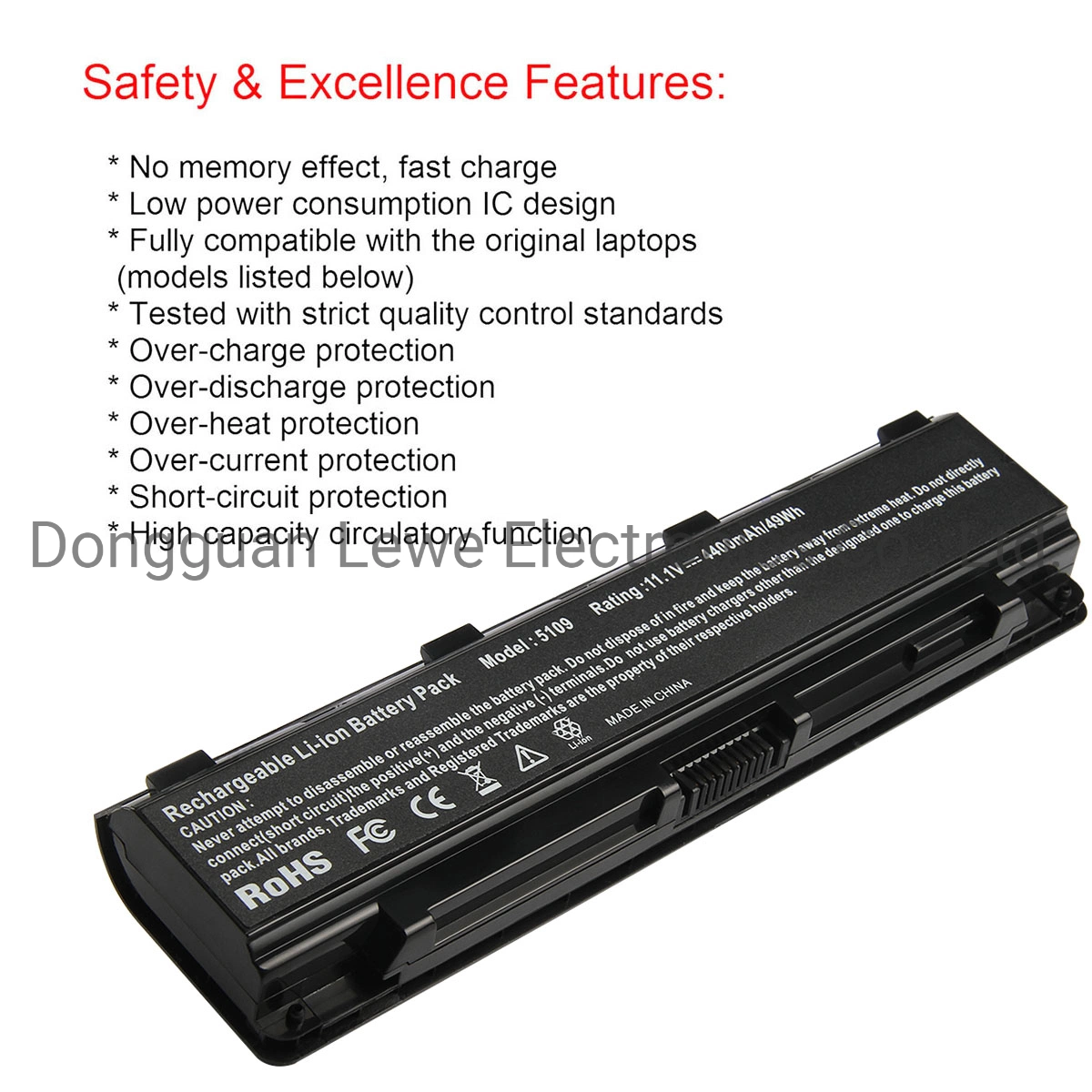 Laptop Battery for Toshiba PA5024u-1brs PA5026u-1brs Pabas260 Pabas262 PA5023u-1brs PA5109u-1brs PA5025u-1brs Satellite S855 C855 C850 L850 L855 Li-ion Battery