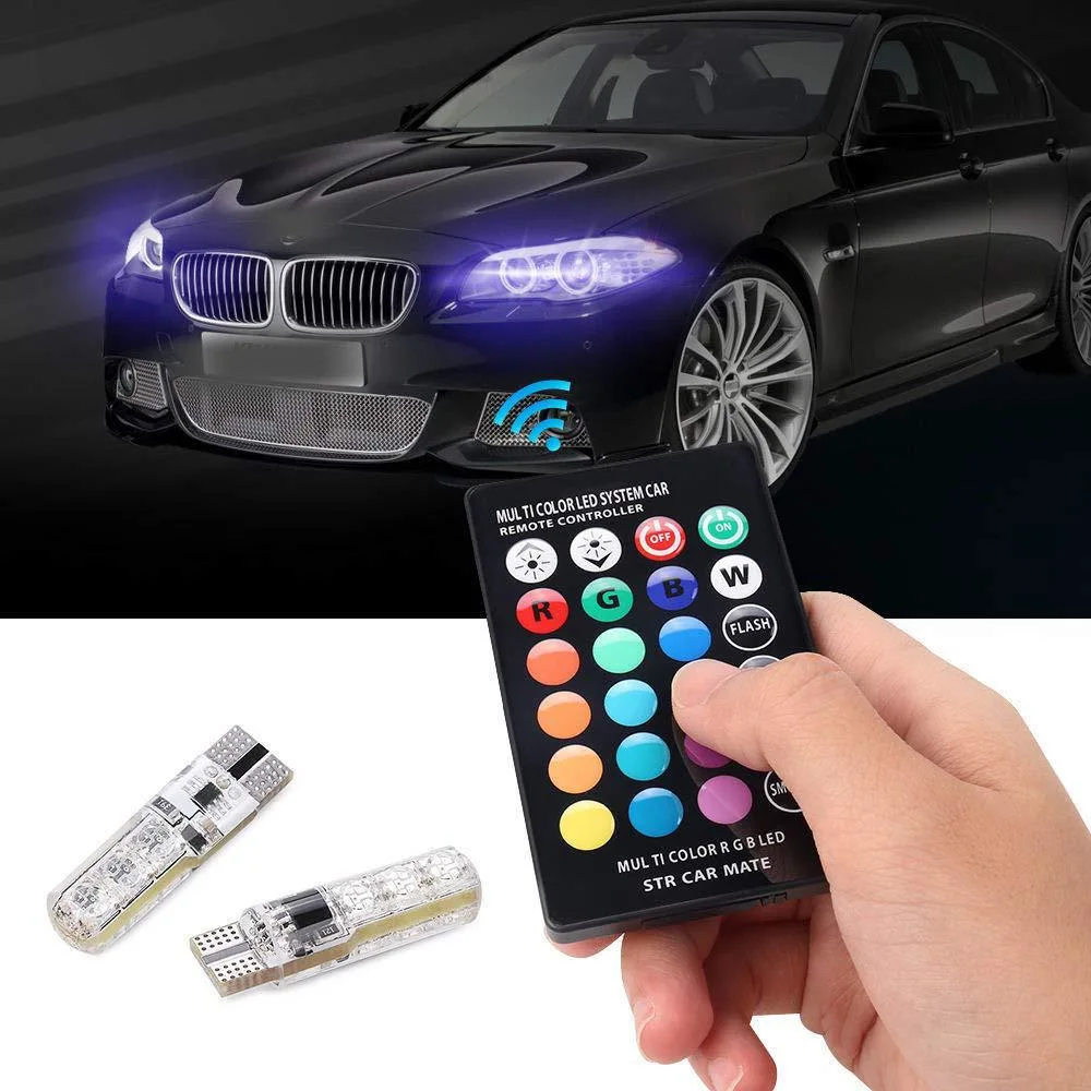 LED de control remoto T10 RGB 194 W5W Cambio de color 5050 6SMD para coche