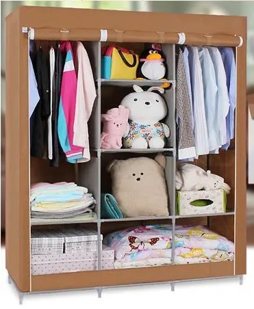 Fabric Canvas Clothes Storage Wardrobe Cupboard Shelves (FW-05)