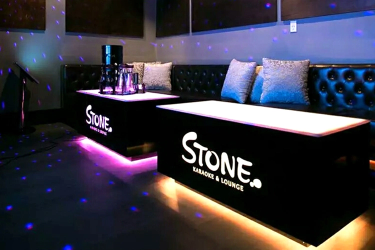 Hotel Lobby Square Tempered Glass Top Coffee Table Lounge Furniture Night Club LED Table KTV Bar Table