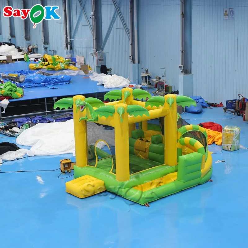 3m/9.84FT Small Jurassic Dino Dinosaur Theme Bouncy Castle with Ball Pit Inflatable Castle Jumping Play Game for Children Party Indoor and Outdoor