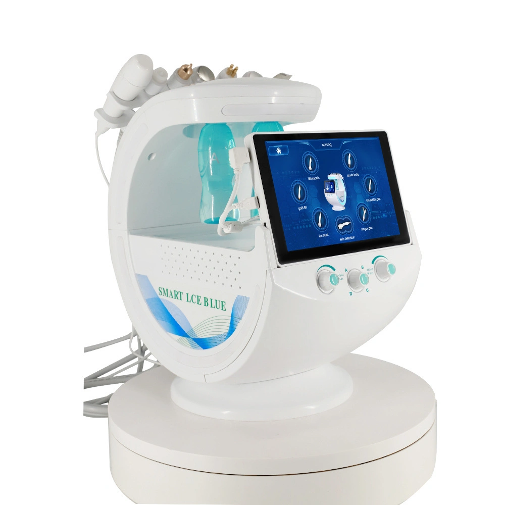 Máquina inteligente de gelo azul Micro Aqua Jet, 7 em 1 Casca oxigénio facial Hydra dermabrasion Skin Analyzer Beauty Skin Management Sistema