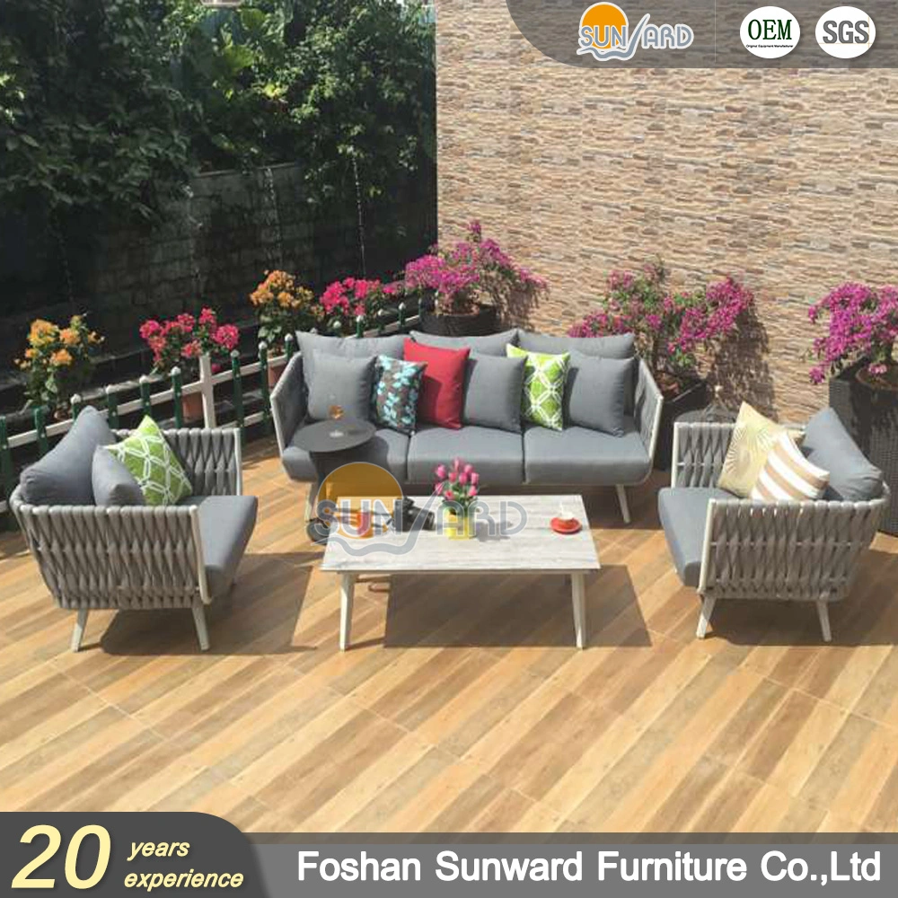 Customized Modern Hotel Living Room Resort Villa Garden Patio Outdoor Leisure Furniture Set Polyester Rope Woven Sofa