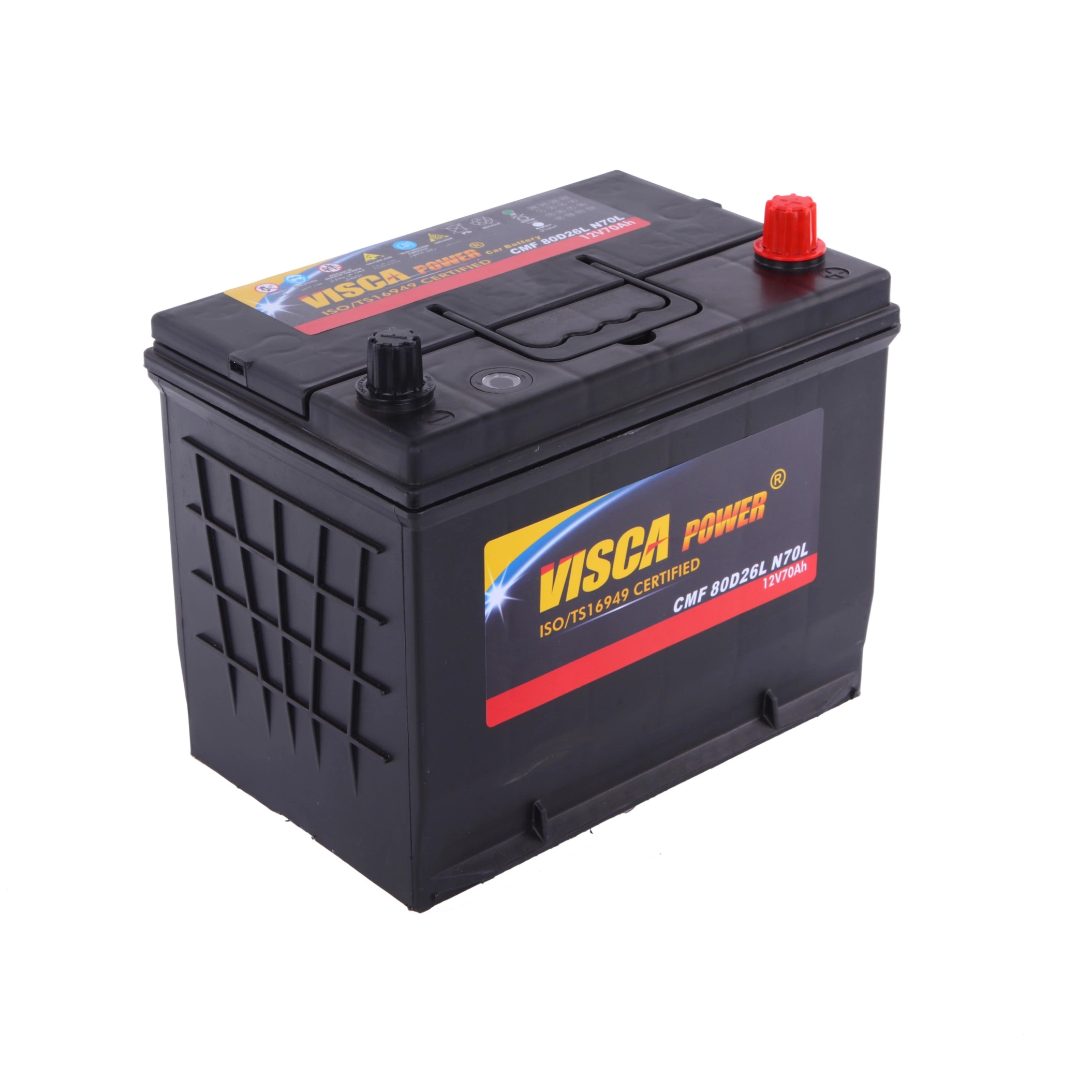 Good Quality&Price Supplier Mf 80d26L 12V 70ah Car Battery Automotive Starter Battery Sealed Visca Power Jeje