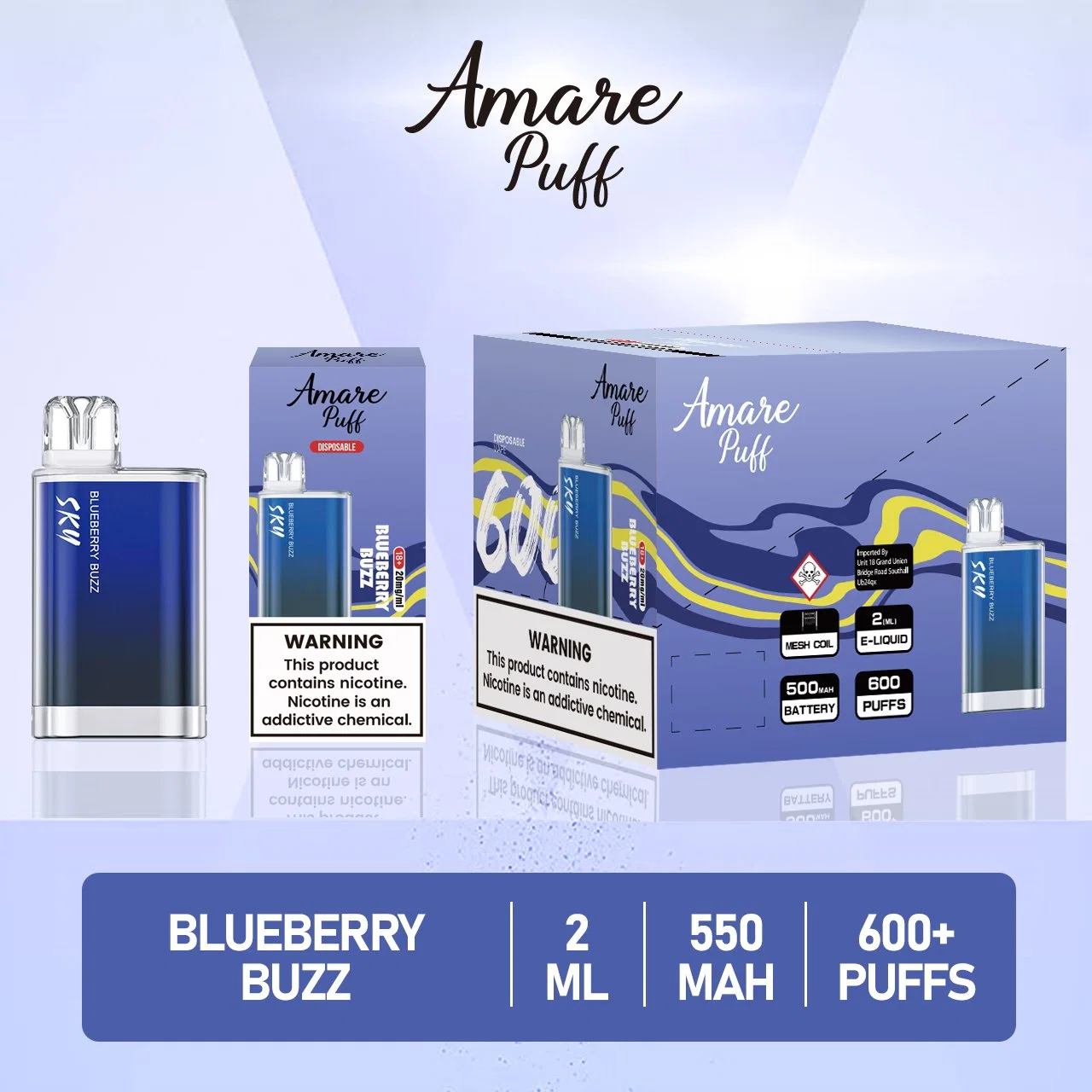 Lost Crystal Amare Puff Sky 600puff Nic Salt 2% Mini Vape Pen vape Mary Disposable/Chargeable Vape