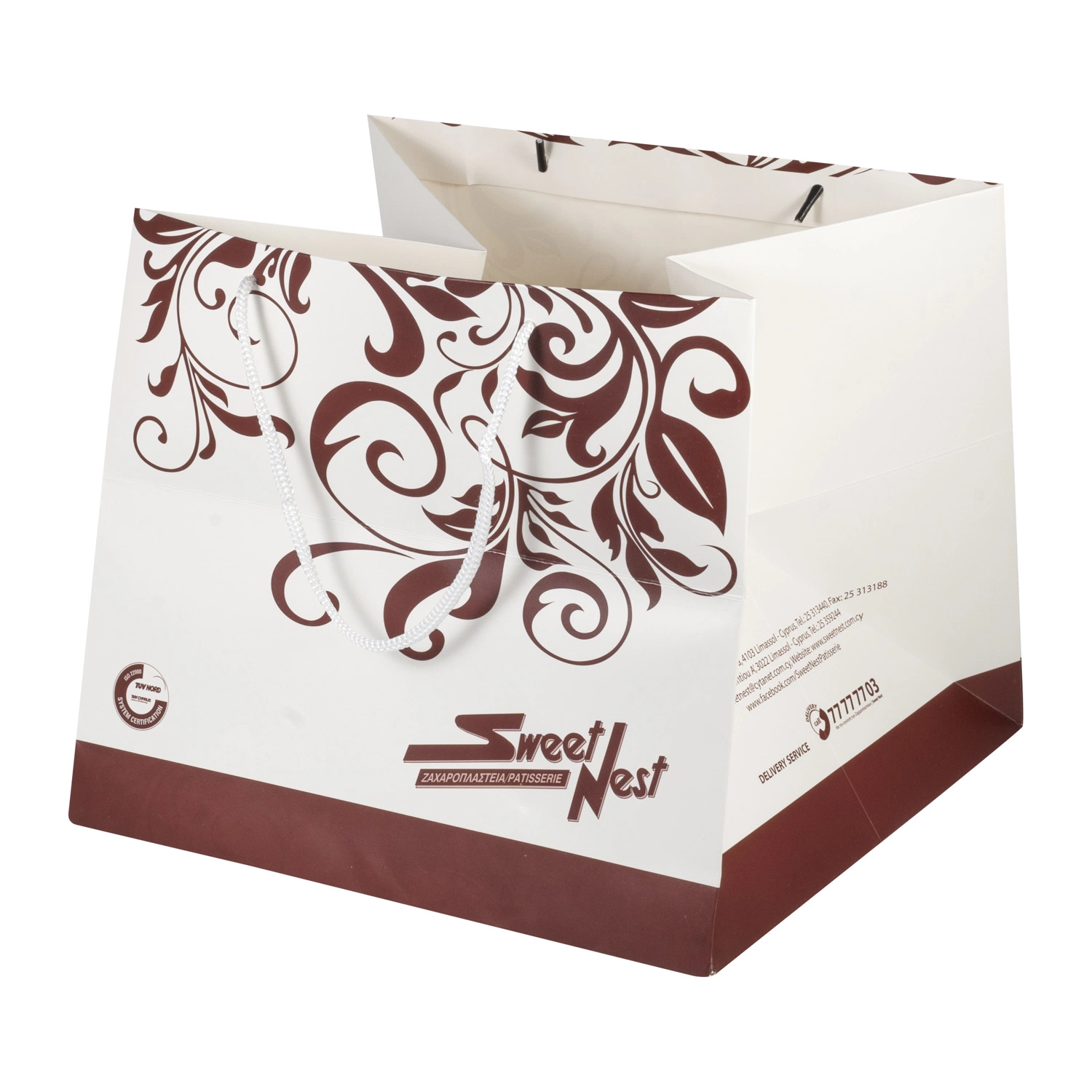 Papiertasche Benutzerdefinierte Logo Print Großhandel Lebensmittelgeschäft White Brown Papier Geschenktasche mit Griff Artikel Industrielle Oberflächenverpackung