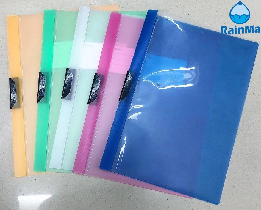 Foldable PP Waterproof A4 Colour Transparent Swing Report Cover File with Pivotal Clamp Clip