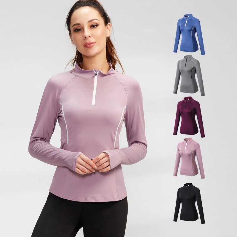 Autumn Women's Running Jacket Fitness Yoga Training Zipper Coat Sports Long Sleeve