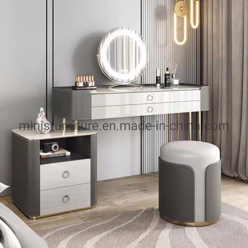 (MN-DR25) Chinese Factory Price Hotel/Home Bedroom Dresser Furniture Grey/White Dressing Table/Mirror/Stool