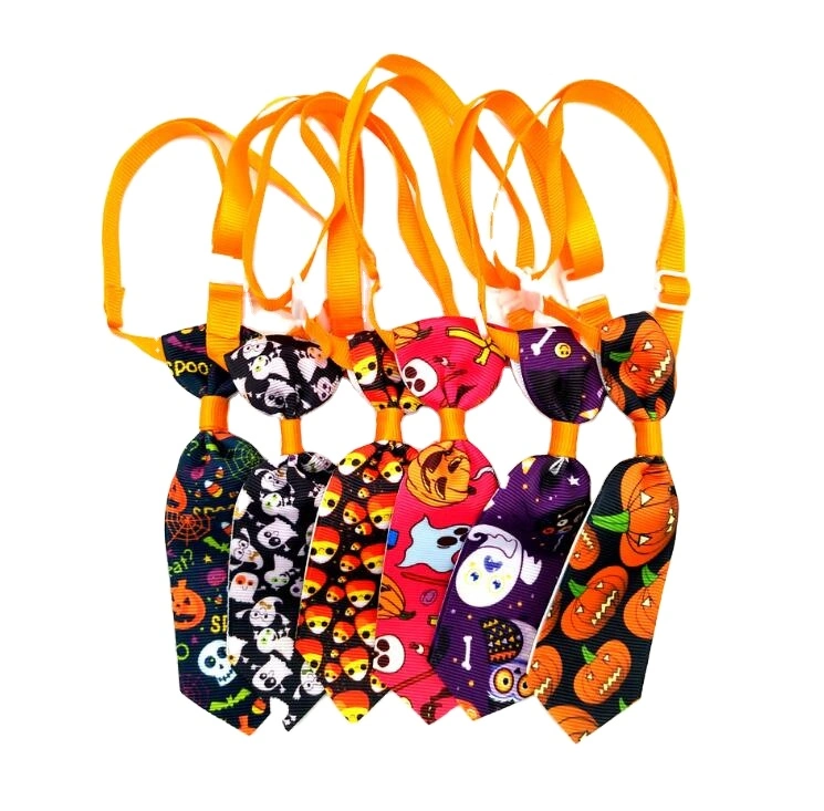 Grooming Pet Hot Sale Halloween Party Pumpkin Design Adjustable Dog Neck Collar Bow Tie