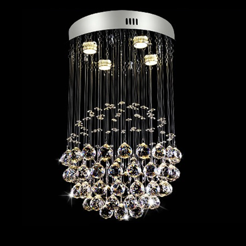 Round Design Sphere Raindrop Crystal Chandelier Decorate Restaurant Living Room GU10 LED Ceiling Lights Fixture