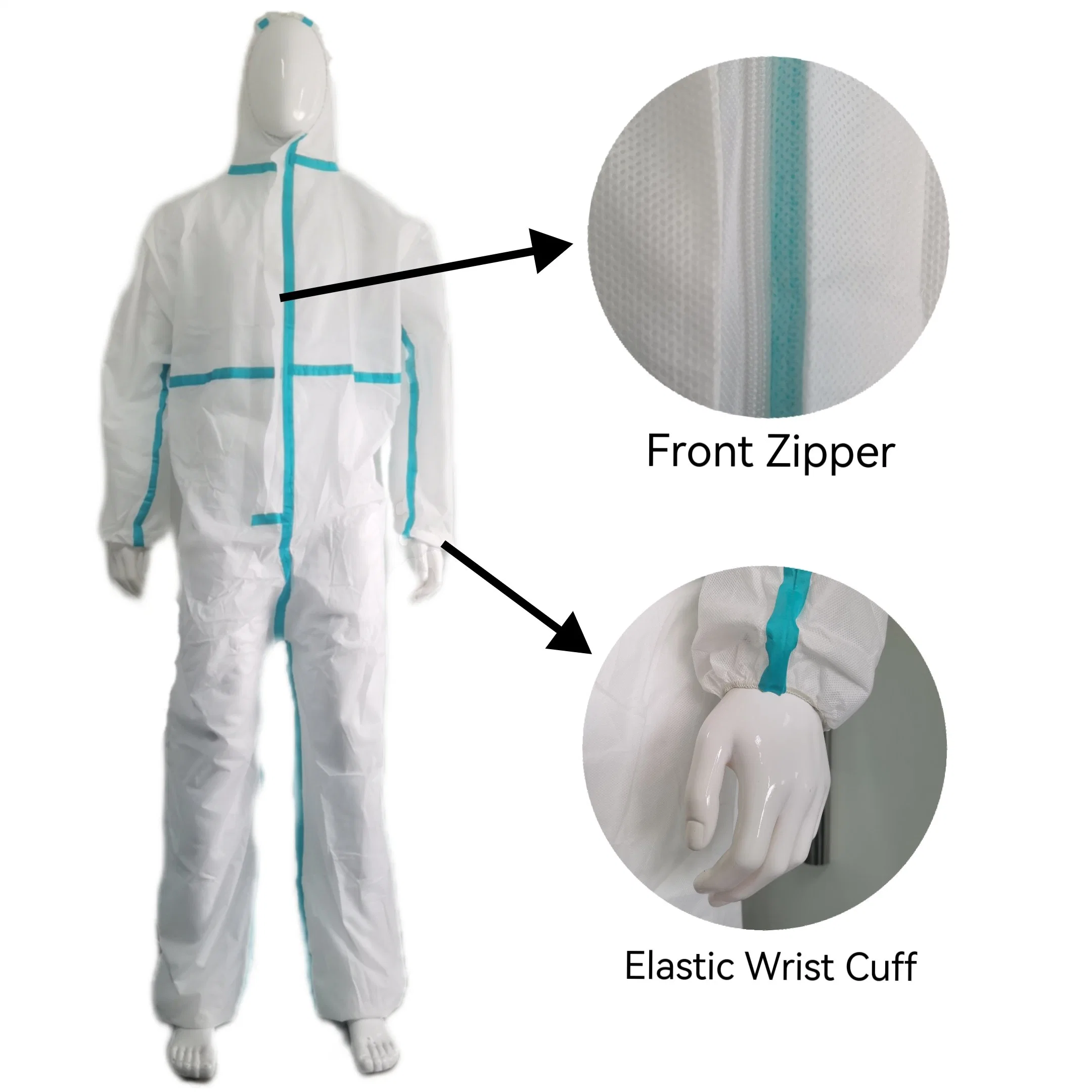 CE En14126 Lightweight SMS Disposable Protective Coverall with Taped Seam Seal