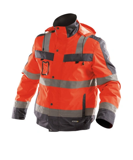 Ligero Windproof exterior impermeable transpirable de dos tonos encapuchado 300d Oxford hombres/mujeres acolchado Hi Vis Bombardero Chaqueta reflectante de seguridad