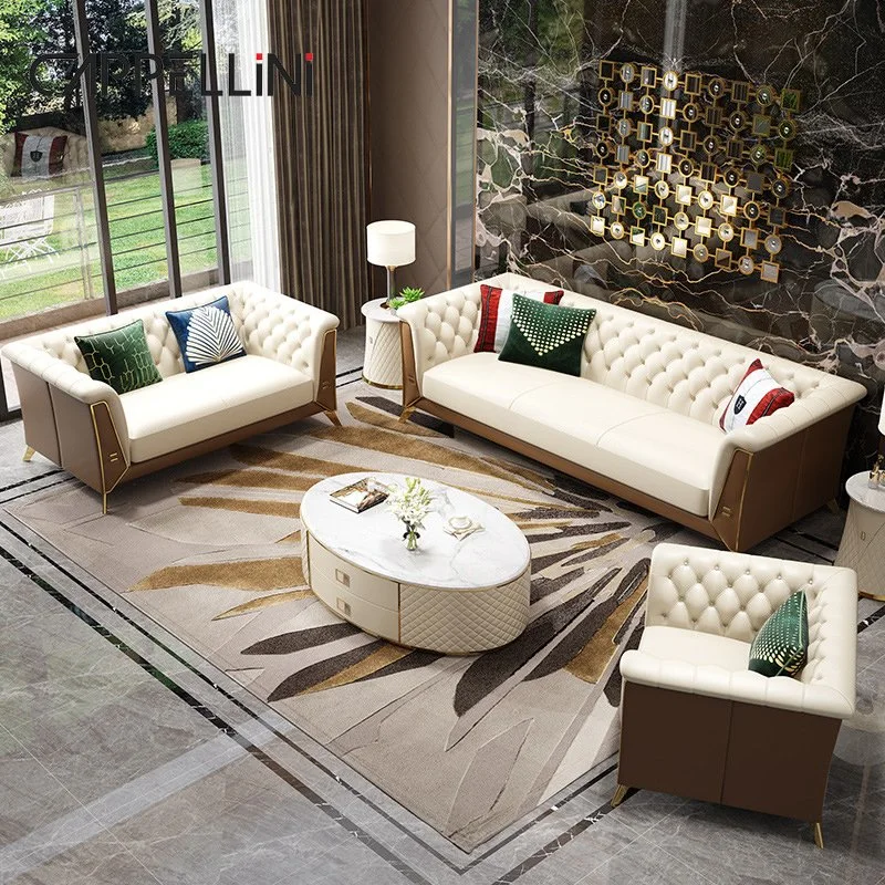 Modern Minimalist Sectional Luxury Sofa Villa Home Furniture Living Room Elegant Leather Fabric 7 Seater Sofa Set