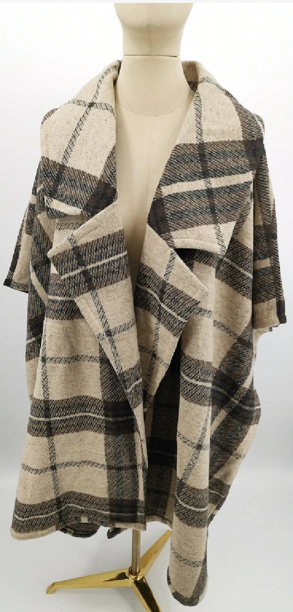 Hot Selling Oversized Lady Women Plaid Coat Topper Poncho Woman Shawl