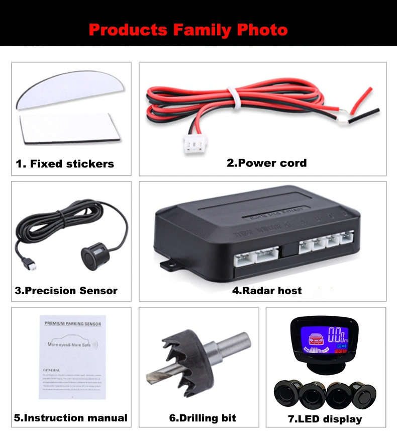 Auto Parking Sensor System Reverse Parking Occupancy Ultrasonic Sensors Parking Assist Guidance Universal Kit with 4 Sensors LED