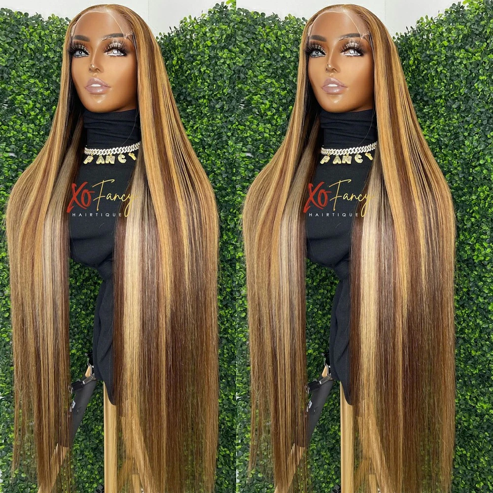 Frontal Wig Honey Brown Ombre Highlight Human Hair Closure Wigs