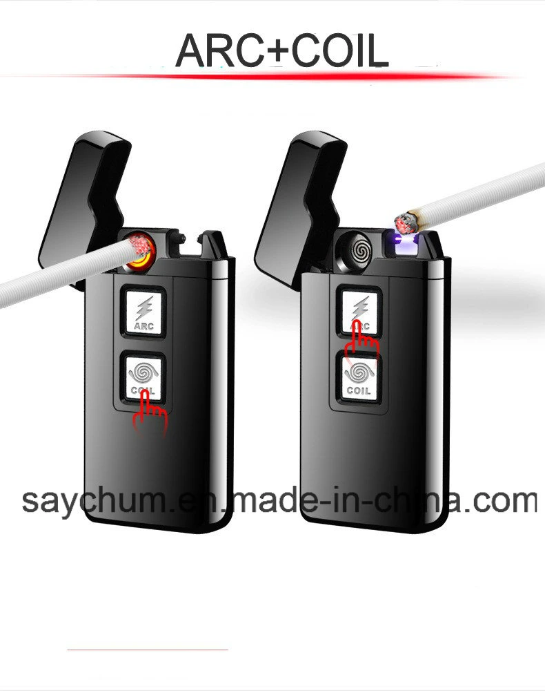 New 2 in 1 Coil and Arc Lighter Smart Electronic USB Lighters Dual-Purpose Touch Induction Ignition Metal Cigarette Lighter