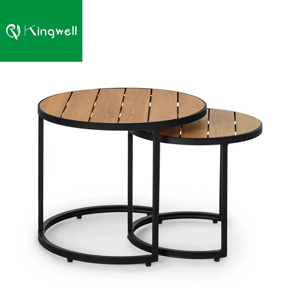 Hot Sale Outdoor Furniture Aluminum Frame Side Coffee Table with Teak Wood for Garden Sofa Set