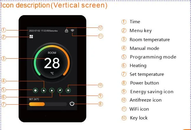 Underfloor Heating Wall Thermostats Me80b Vertical Type