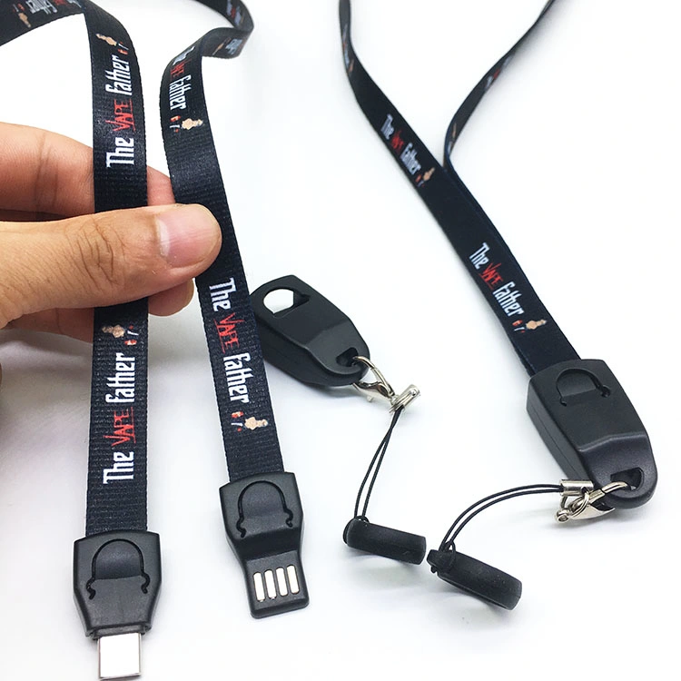 Prix de gros Nouvelle promotion cadeau USB Lanyard courroie de cou chargeur Cordons câble de données de type C 3 IN1 pour téléphone