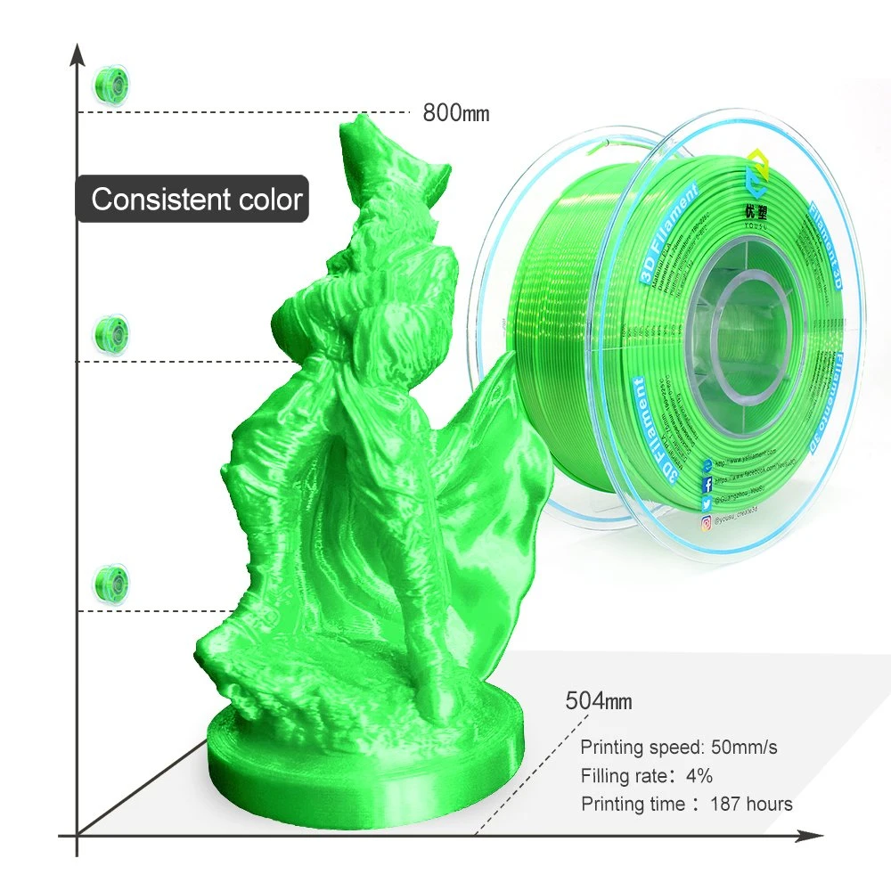 Popular New 3D Printers Green Silk PLA Filament High Quality 3D Printing Materials Kids 3D Idrawing Pen Pring Education Silk PLA Filament 1.75mm 2.85mm 1000g