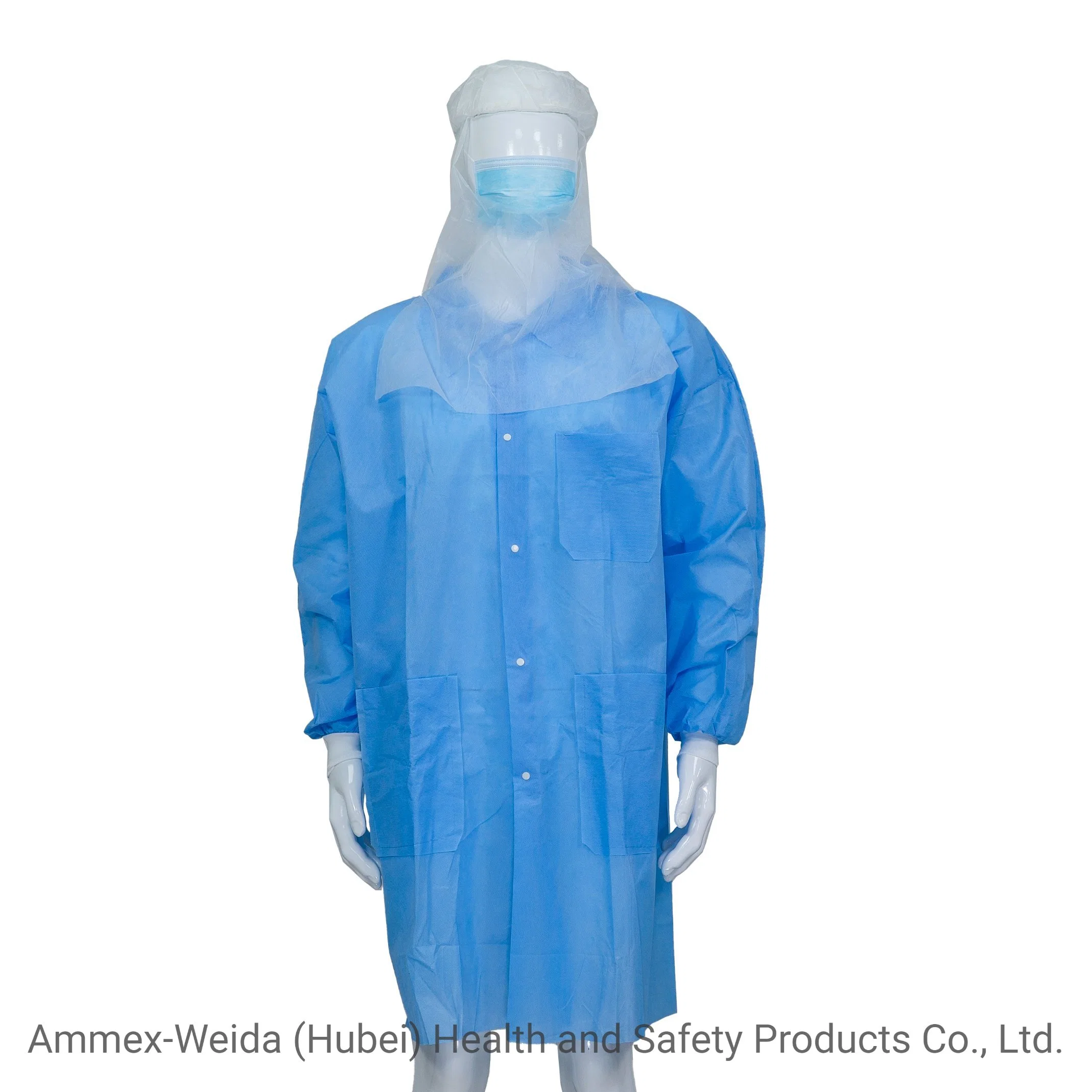 استخدم مرة واحدة PCP/SMS/MP/Tyvek Lab Coat مع لقطات ذات نمط مختلف تمنع الياقة الغبار الذي تستخدمه الشركة المصنعة للكبار باستخدام طبقة الغبار