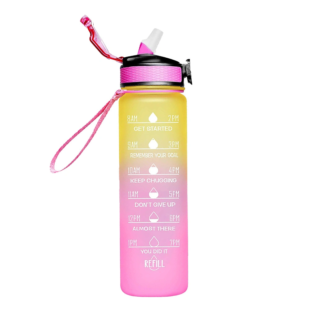 Plastic Cup Sports Water Cup Large-Capacity Straw Cup Portable Gradient Color Space Cup Outdoor Fitness Bottle 1000ml