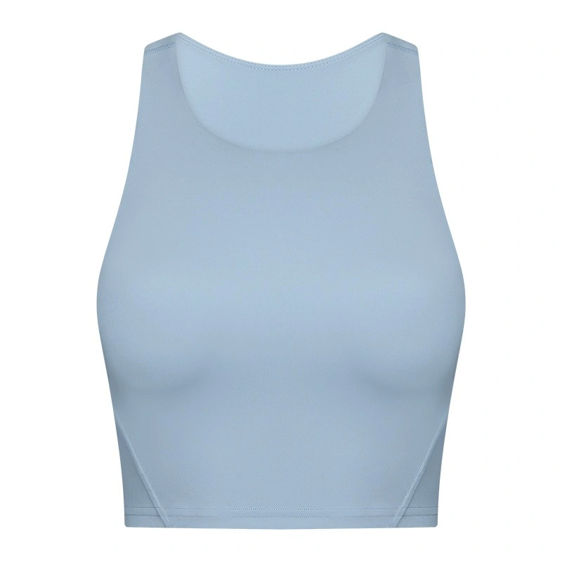 Ladies Summer Round Neck Tie Chest Pad Yoga Vest Nude Feeling Firming High Elastic Sports Fitness Top Ssdq0445